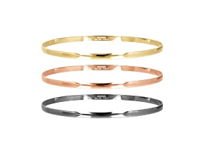 Tri-tone Over Bronze Set of 3 Polished Bangles- Yellow, White, Rose