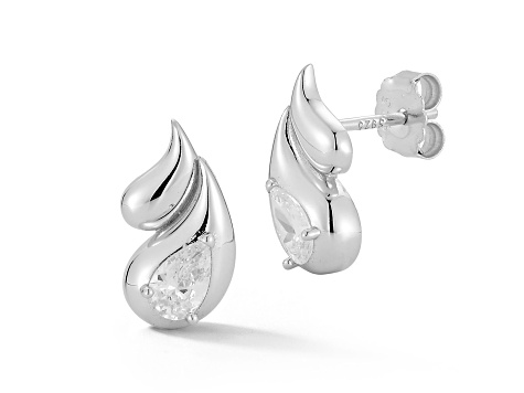 Sterling Statements Rhodium Over Sterling Silver CZ Double Teardrop Studs