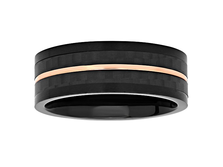 Stainless Steel Black and Rose Ion Plated Carbon Fiber Center Band