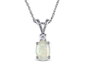 Opal & Diamond 10K White Gold Pendant With Chain 0.49ctw