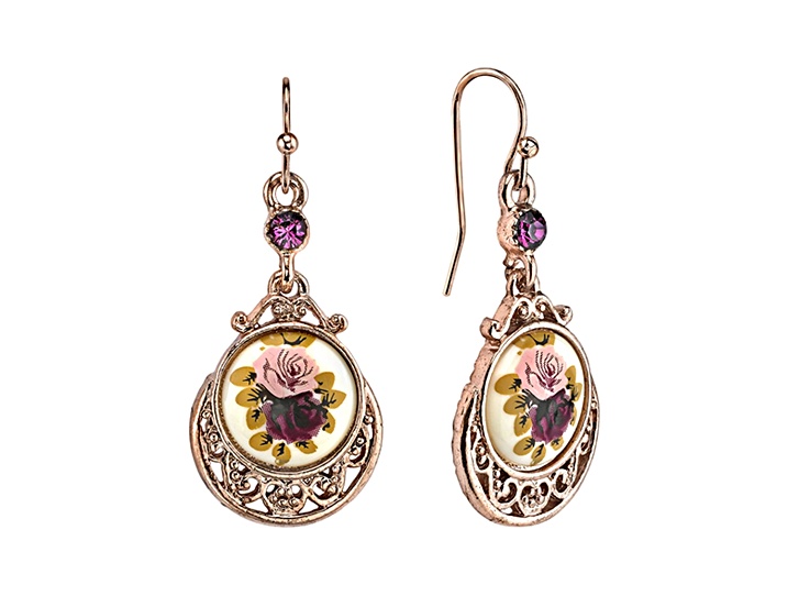 1928 Jewelry Rose Gold Tone Flower Drop Earrings