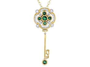Green Grizzly Emerald Rhodium & 24k Gold Over Palladium Silver Key Pendant W/ Chain 0.40ctw