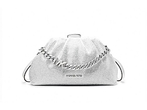 Michael Kors Nola Small Crystal Embellished Washed Silver Denim Crossbody Handbag