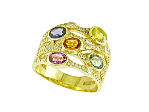 EFFY 14K Yellow Gold Multi-color Sapphire and Diamond Multi-Row Band Ring, 2.45ctw