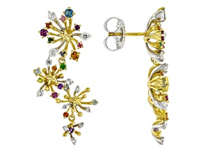 Multi Gemstone Rhodium & 24k Yellow Gold Over Palladium Sterling Silver Fireworks Earrings 2.30ctw