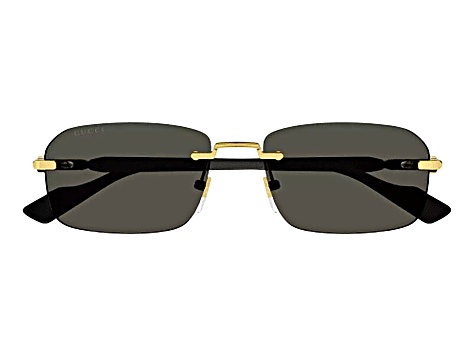 Gucci Gold Tone and Black Rectangular Black Frame / Smoke Lenses Sunglasses