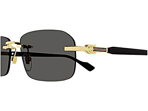 Gucci Gold Tone and Black Rectangular Black Frame / Smoke Lenses Sunglasses