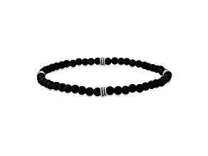 Men's Black Lava Rock and Sterling Silver Beaded Stretch Bracelet