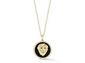 Rachel Zoe 14K Yellow Gold Over Sterling Silver Black Agate CZ 3D Lion Head Medallion Necklace