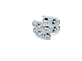 6x4mm Oval Aquamarine and White CZ Rhodium Over Sterling Silver Ring, 4.08ctw