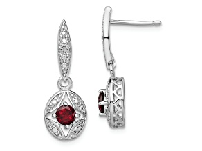 Sterling Silver Rhodium-plated Garnet and Diamond Dangle Earrings