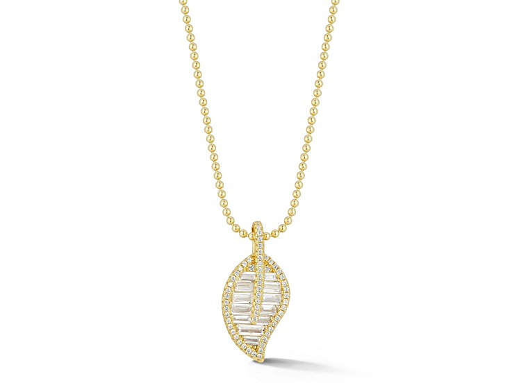 Sterling Statements 14K Yellow Gold Over Sterling Silver Cubic Zirconia Halo Leaf Pendant Necklace