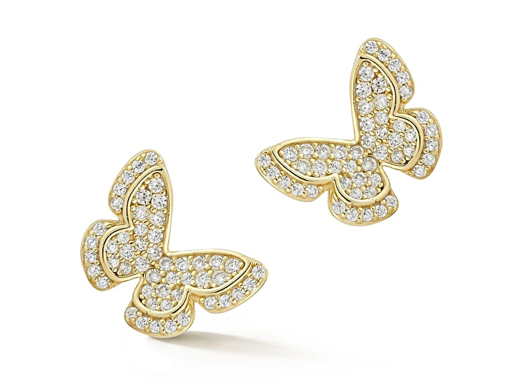 Sterling Statements 14K Yellow Gold Over Sterling Silver Pave Butterfly Studs