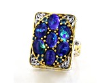 Peacock Australian Opal Triplet Rhodium & 24K Yellow Gold Over Palladium Sterling Silver Ring .43ctw