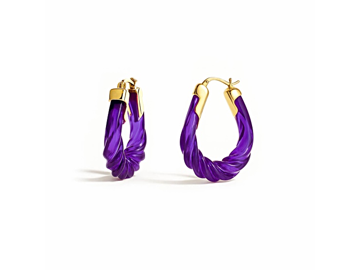 14K Gold Over Brass 1.5 inch Acrylic Rope Oval Twist Hoop Earrings in Purple