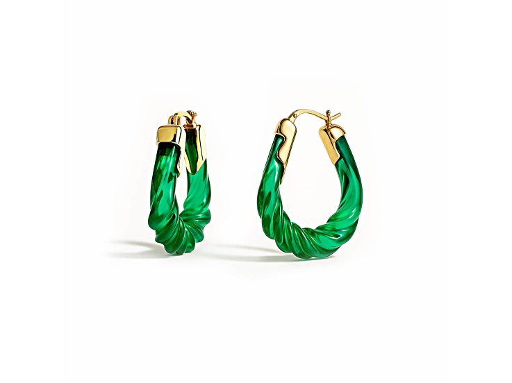 14K Gold Over Brass 1.5 inch Acrylic Rope Oval Twist Hoop Earrings In Green