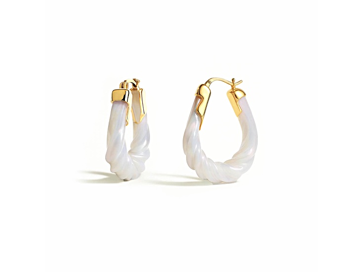 14K Gold Over Brass 1.5 inch Acrylic Rope Oval Twist Hoop Earrings in White