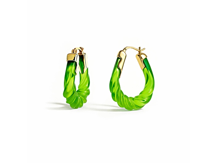 14K Gold Over Brass 1.5 inch Acrylic Rope Oval Twist Hoop Earrings in Bright Green