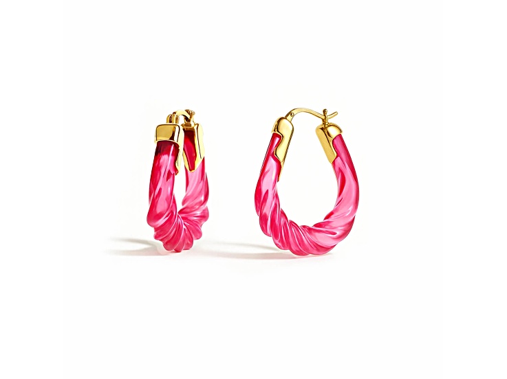 14K Gold Over Brass 1.5 inch Acrylic Rope Oval Twist Hoop Earrings in Pink
