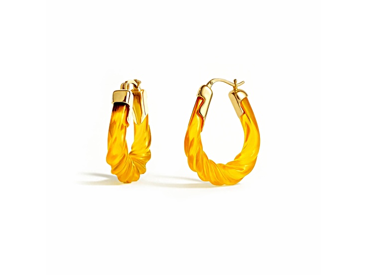 14K Gold Over Brass 1.5 inch Acrylic Rope Oval Twist Hoop Earrings in Yellow