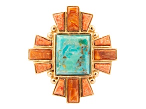 Barse Jewelry Composite Turquoise With Opal & Coral Gold Tone Santa Fe Cross Ring