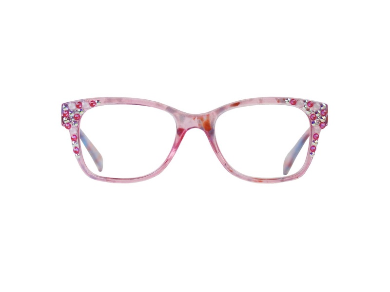Pink Crystal Square Frame Reading Glasses. Strength 3.00