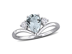 Aquamarine and Diamonnd 14K White Gold Engagement Ring 1.07ctw