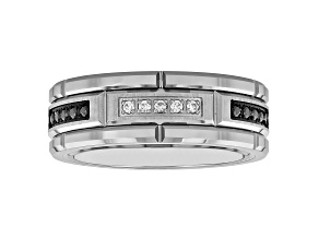 Tungsten Band With Black and White Diamonds .12 ctw