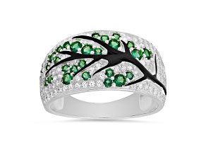 Green And White Cubic Zirconia With Black Enamel Rhodium Over Silver Tree Of Life Ring 1.05ctw