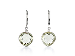 Green Heart Shape Praisiolite With Diamond Accent Sterling Silver Earrings 8ctw