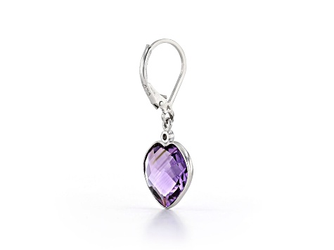 Purple Heart Shape Amethyst and Diamond Sterling Silver Earrings 6ctw