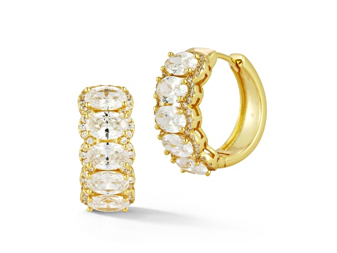 Rachel Zoe 14K Yellow Gold Over Sterling Silver White Oval Cubic Zirconia Bold Hoops