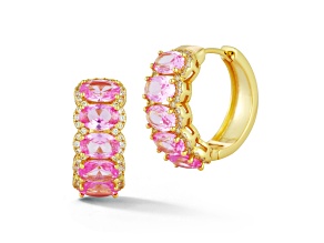 Rachel Zoe 14K Yellow Gold Over Sterling Silver Pink Oval Cubic Zirconia Bold Hoops
