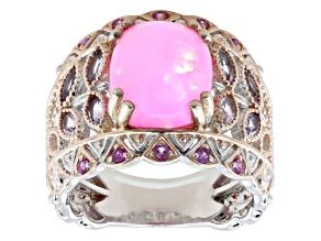 Pink Ethiopian Opal Rhodium & 18K Rose Gold Over Palladium Sterling Silver Ring 3.83ctw