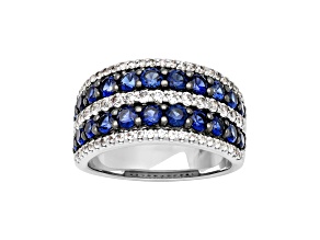 Lab Created Blue and White Sapphire Sterling Silver Anniversary Band 3.10ctw
