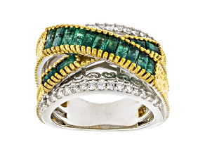Green Grizzly Emerald 24K Yellow Gold Over Palladium Sterling Silver Two-Tone Ring 2.14ctw