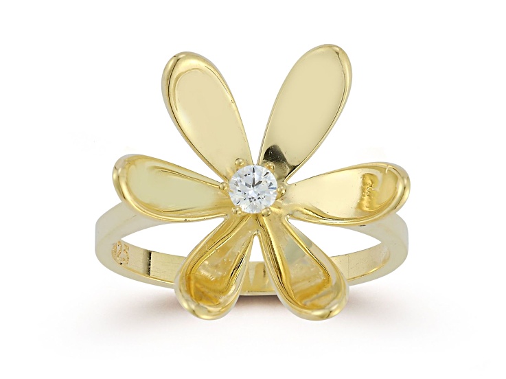 Sterling Statements 14K Yellow Gold Over Sterling Silver Cubic Zirconia Curved Flower Ring