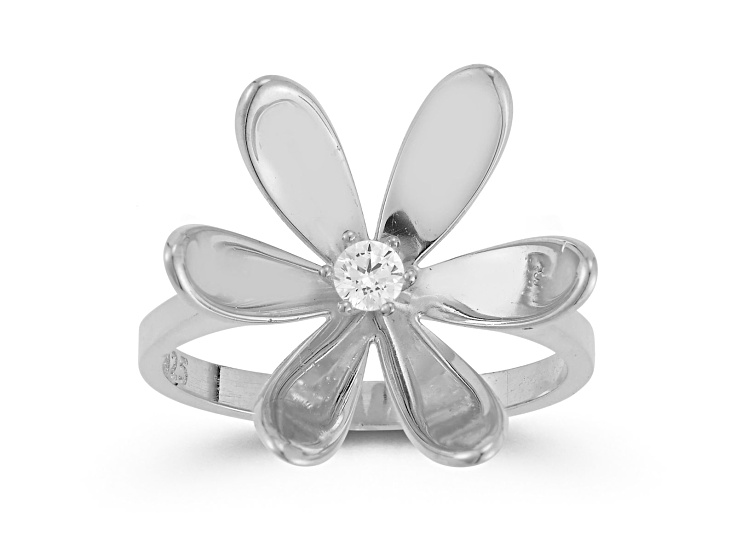 Sterling Statements Rhodium Over Sterling Silver Cubic Zirconia Curved Flower Ring