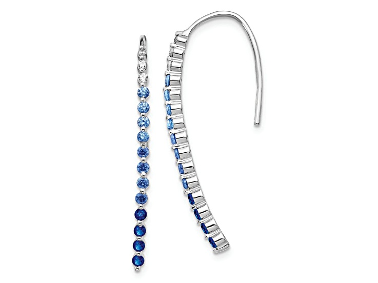 Rhodium Over 10k White Gold 0.11ctw Diamond and 1.214ctw Sapphire Birthstone Dangle Earrings