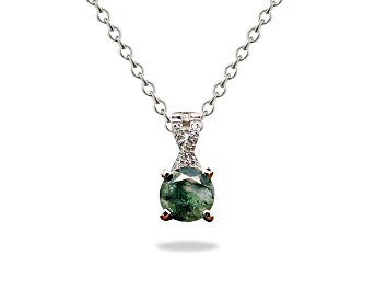 Picture of Green Moss Agate with Cubic Zirconia Accents Rhodium Over Sterling Silver Necklace