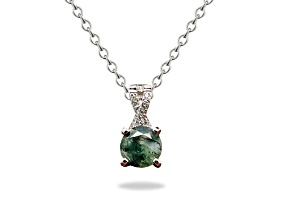 Green Moss Agate with Cubic Zirconia Accents Rhodium Over Sterling Silver Necklace