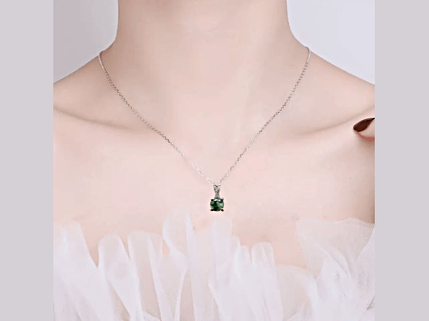 Green Moss Agate with Cubic Zirconia Accents Rhodium Over Sterling