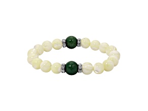 Silver Tone Mother of Pearl & Aventurine Stretch Bracelet