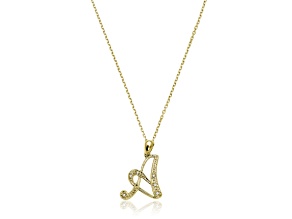10K Yellow Gold Script White Diamond Initial Letter A Pendant With Chain, 0.02ctw