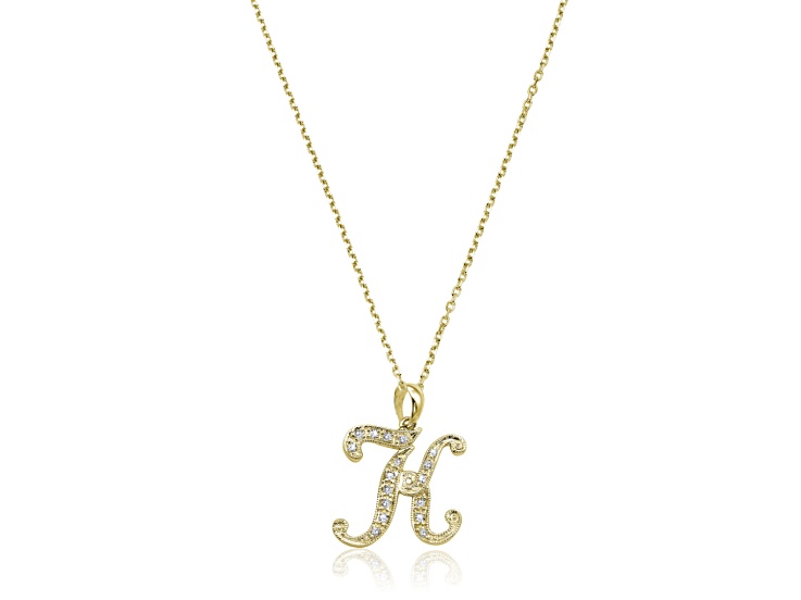 10K Yellow Gold Script White Diamond Initial Letter K Pendant With