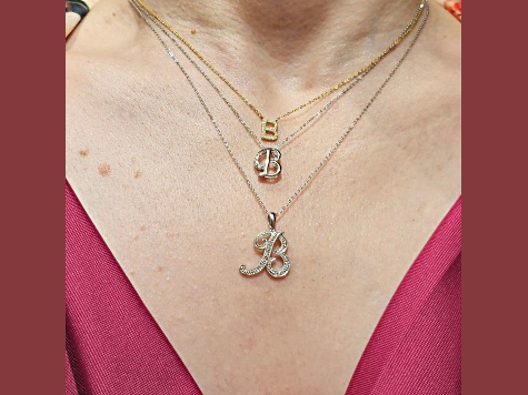 10K Yellow Gold Script White Diamond Initial Letter K Pendant With