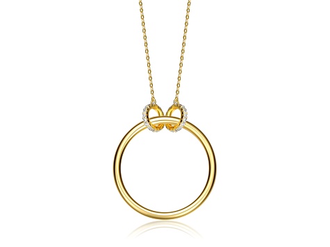 Clear Cubic Zirconia, 14K Gold Plated over Sterling Silver Round