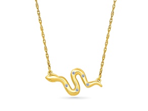White Diamond 10K Yellow Gold Snake Station Necklace 0.03ctw