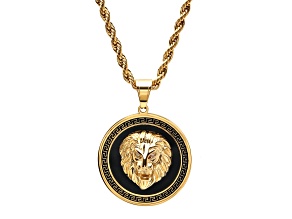 Men's 18K Gold Over Stainless Steel Cubic Zirconia Lion Head Pendant With Chain