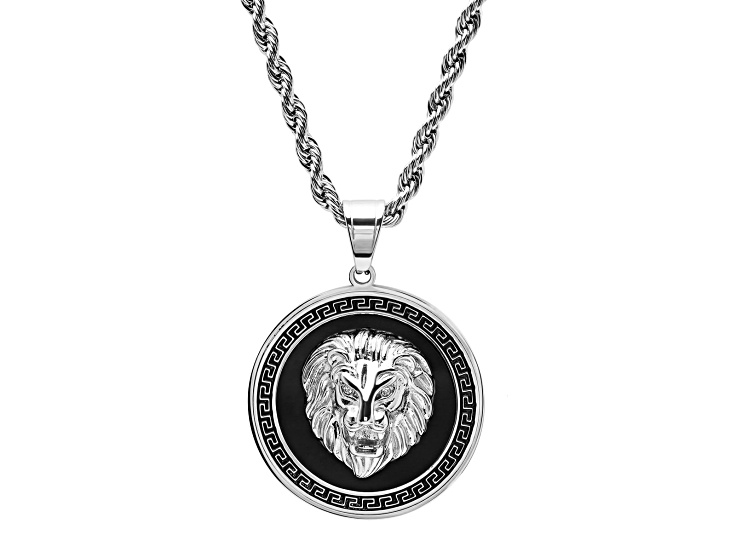 Men's Stainless Steel Cubic Zirconia Lion Head Pendant With Chain